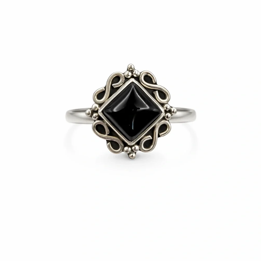 S925 Black Onyx Victorian Swirl Ring